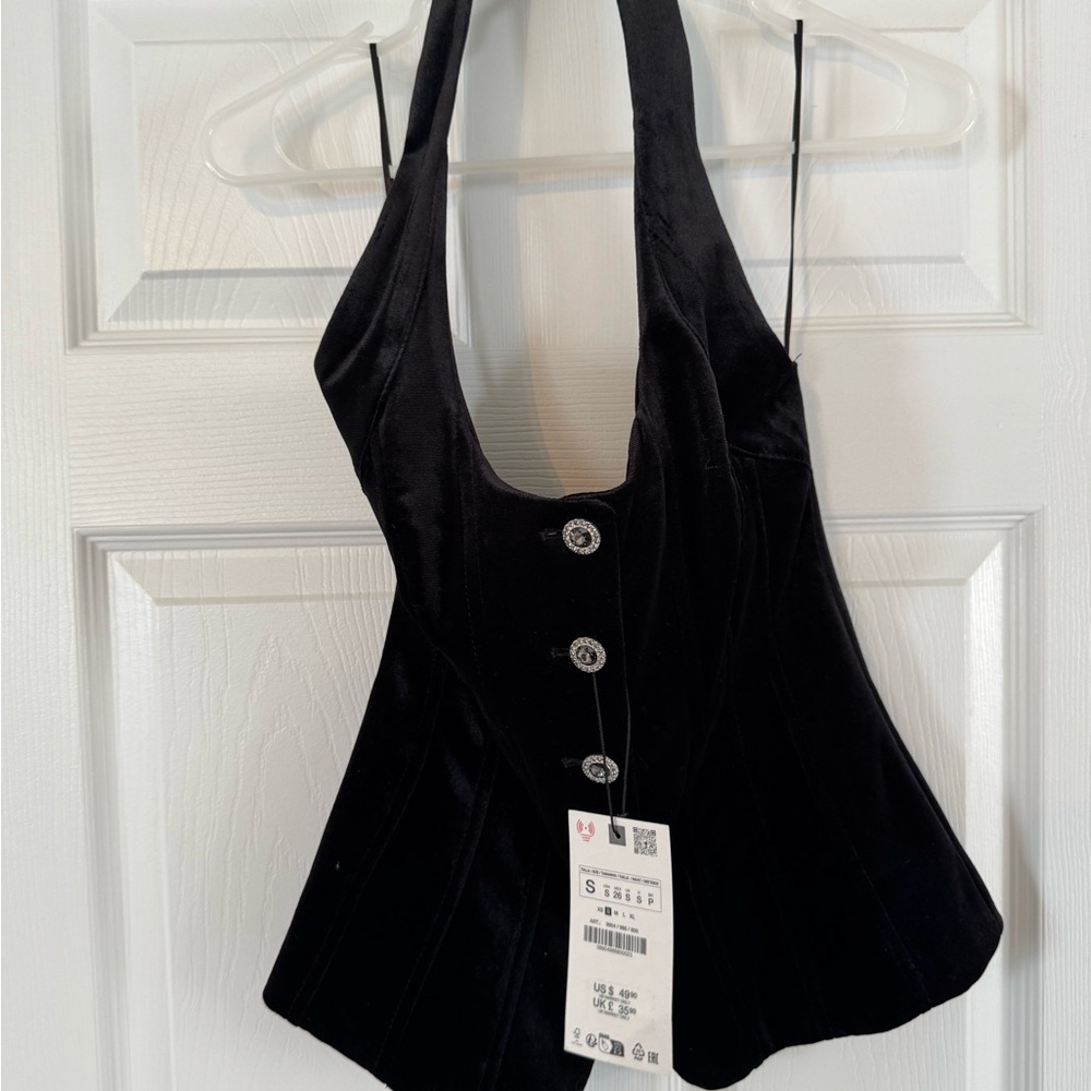 NWT ZARA Black velvet Halter top